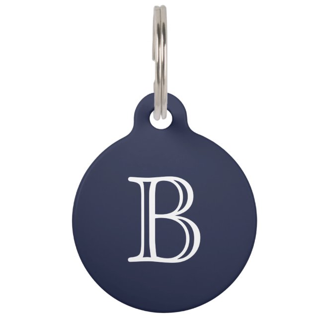Initial Midnight Blue White Monogram Haustiermarke (Vorderseite)