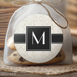 Initial mit Elfenbeinbeige Damask Runder Aufkleber