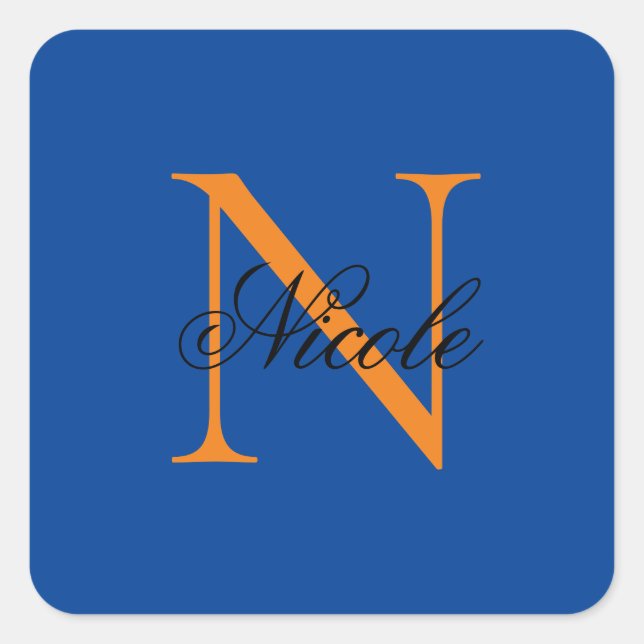 Initial Mit Monogramm handgeschriebener Eigenname  Quadratischer Aufkleber (Vorderseite)