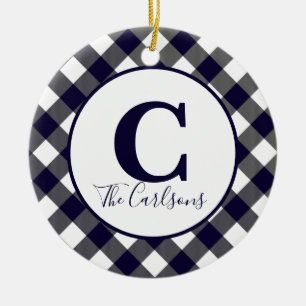 Initial Monogram Foto Navy White Buffalo Kariert Keramik Ornament