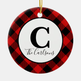 Initial Monogram Foto Red Black Buffalo Kariert Keramik Ornament