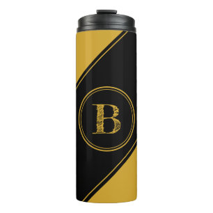 Initial Monogram Geometric Diagonal Black Gold Thermosbecher