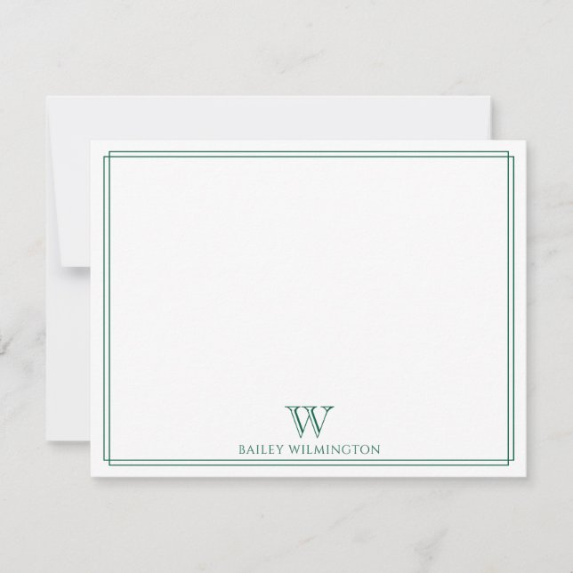 Initial Monogram Hunter Green Modern Border Mitteilungskarte (Vorderseite)