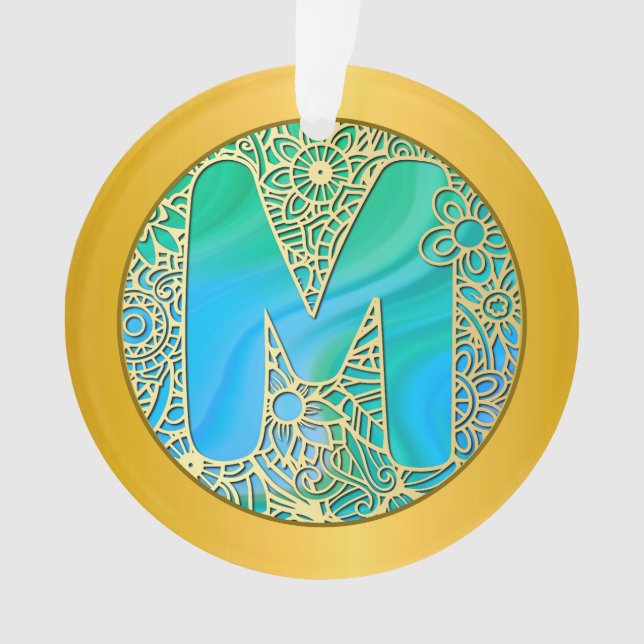  Initial Monogram M Christmas - Gold, Teal & Blue (devant)