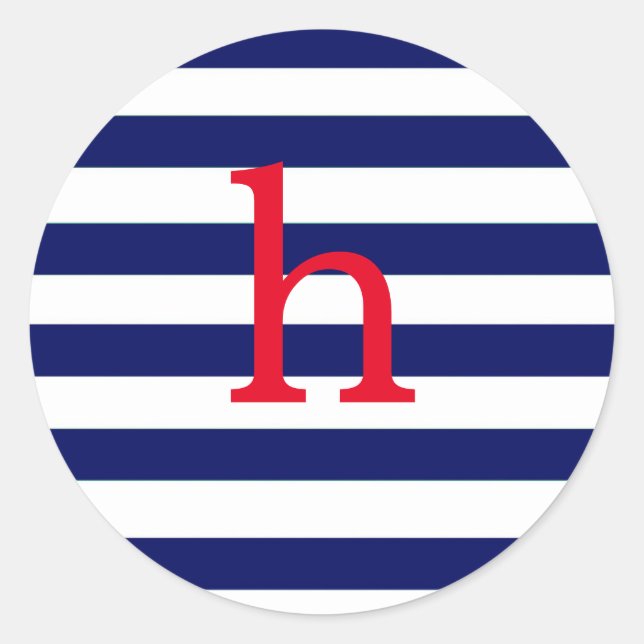 Initial Monogram Navy Stripe Runder Aufkleber (Vorderseite)