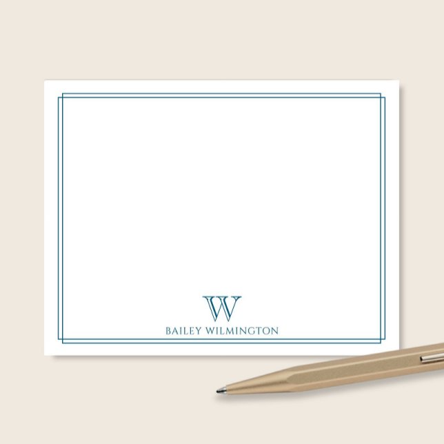 Initial Monogram Ocean Blue Border Beruflich Mitteilungskarte (Von Creator hochgeladen)