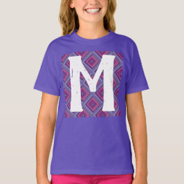 Initial Monogram Pink Lila Diamond Pattern Asym T-Shirt