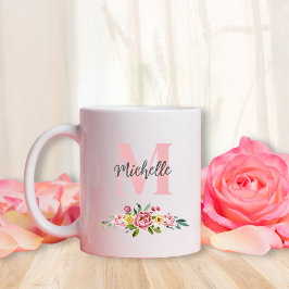 Initial Monogram Script Name Watercolor Blume Kaffeetasse