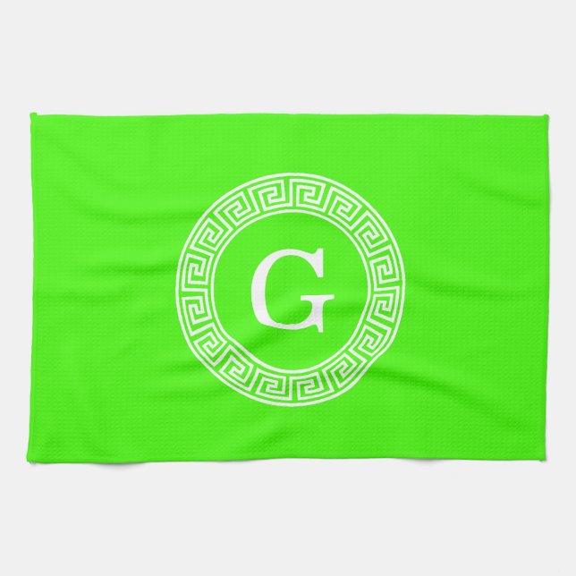 Initial-Monogramm für den Lime Green Wt griechisch Geschirrtuch (Horizontal)