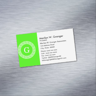 Initial-Monogramm für den Lime Green Wt griechisch Magnetische Visitenkarte