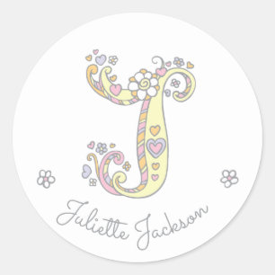 Initial-Monogramm-J-individuelle Name-ID-Aufkleber Runder Aufkleber