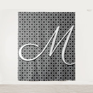 Initial-Monogramm mit Schwarz-Weiß-Geometrie Wandteppich
