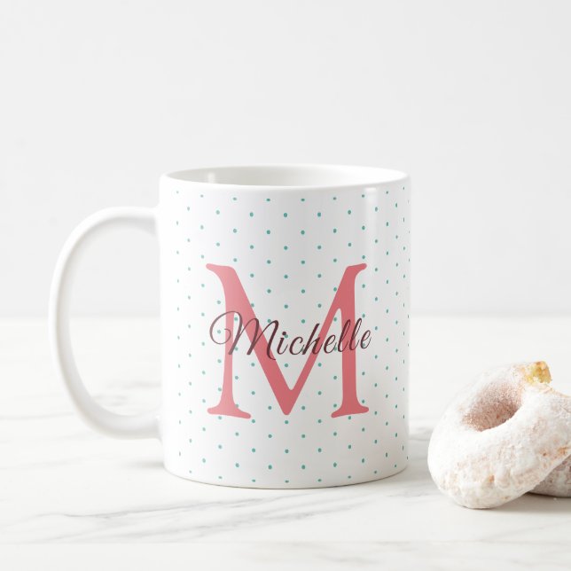 Initial-Monogramm von Charisma Red, benutzerdefini Kaffeetasse (Mit Donut)