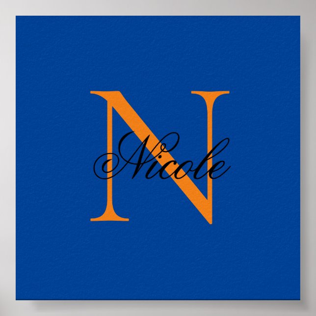 Initial Monogrammed Handwritten Own Name Deep Blue Poster (Vorne)