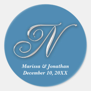 Initial N blauer Monogramm-individuelle Name favor Runder Aufkleber
