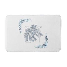 Initial "N" Blue Monogram Calm Floral Badematte