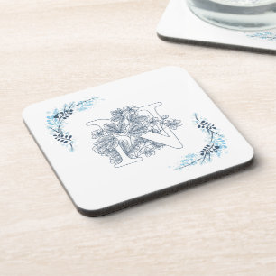 Initial "N" Blue Monogram Calm Floral Getränkeuntersetzer