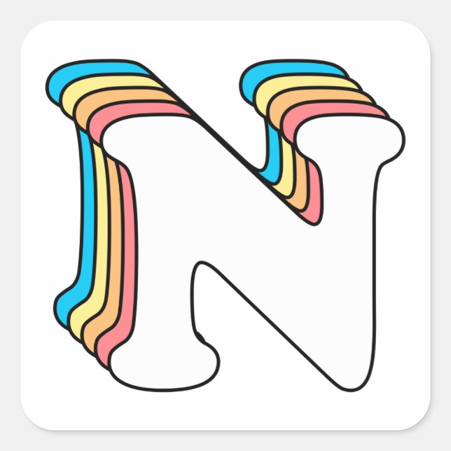 Initial N Buchstabenname Niedlich Rainbow Alphabet Quadratischer Aufkleber (Vorderseite)