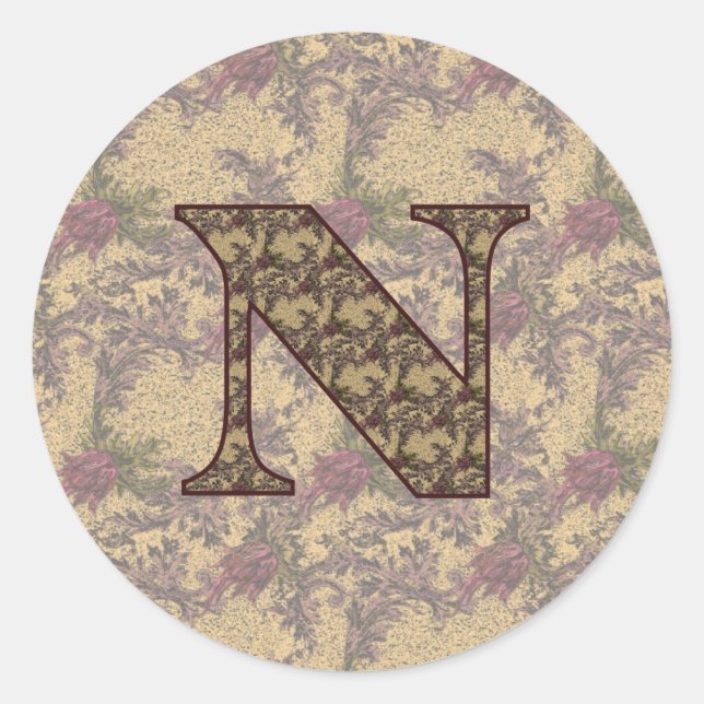 Initial N Elegant Runder Aufkleber (Vorderseite)