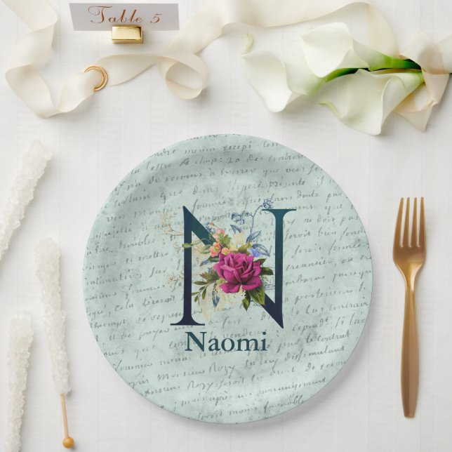 Initial N extravagant florale Monogramm Pappteller (Hochzeit)