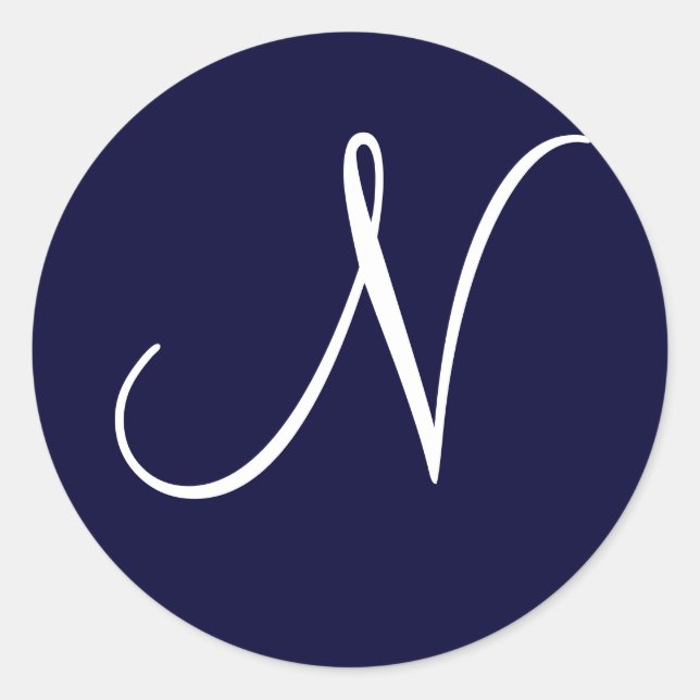 Initial "N" für Navy Blue & White Monogram Runder Aufkleber (Vorderseite)