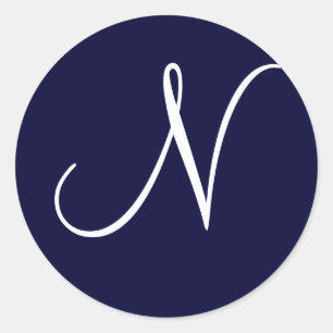 Initial "N" für Navy Blue & White Monogram Runder Aufkleber