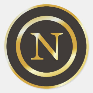 Initial N Gold Monogram Wedding Stickers