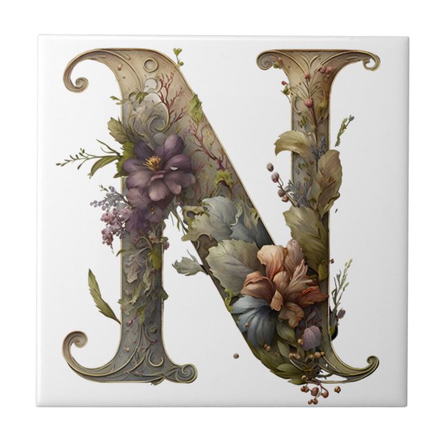Initial N Letter Keramik Tile Fliese (Vorderseite)