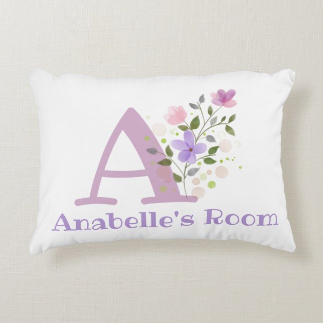 Initial & Name mit Blumendesign Akzent Kissen (Vorderseite)