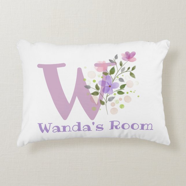 Initial & Name mit Blumendesign Akzent Kissen (Vorderseite)