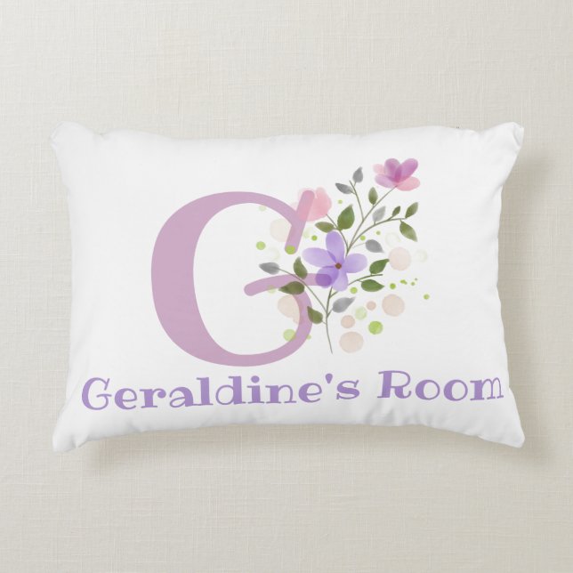 Initial & Name mit Blumendesign Akzent Kissen (Vorderseite)