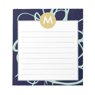 Initial Navy & Mint Brushstrokes Monogram Notizblock