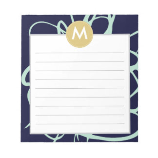 Initial Navy & Mint Brushstrokes Monogram Notizblock