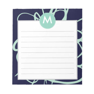 Initial Navy & Mint Brushstrokes Monogram Notizblock