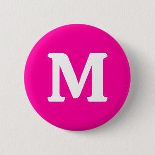 Initial Neon Pink Solid Color Monogram Button