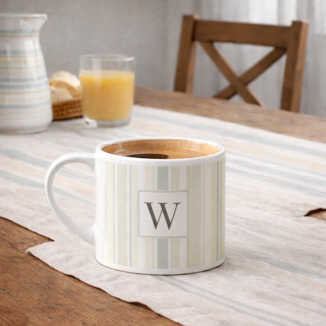 Initial Neutral Dusty Blue Stripe Rustic Farmhouse Espressotasse (Von Creator hochgeladen)