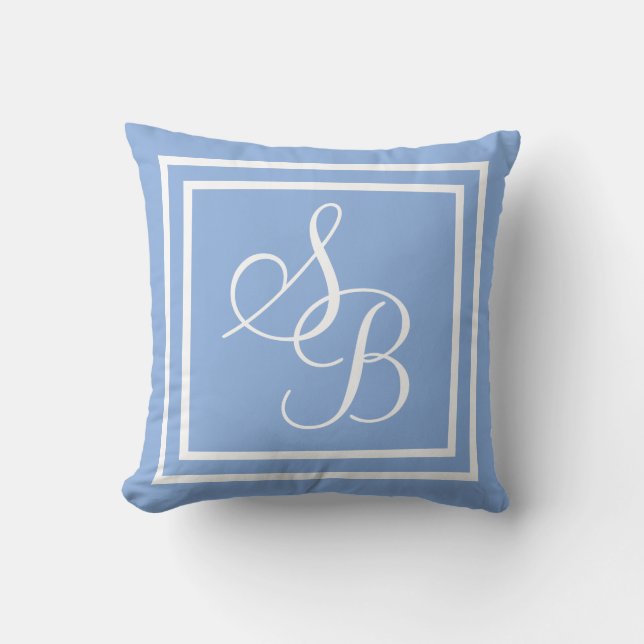 Initial oder Name Blue Throw Pillow Kissen (Vorderseite)