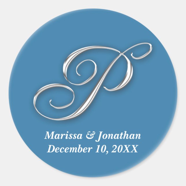 Initial-P-blauer Monogramm-individuelle Name favor Runder Aufkleber (Vorderseite)