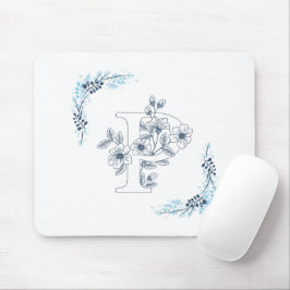 Initial "P" Blue Monogram Calm Floral Mousepad