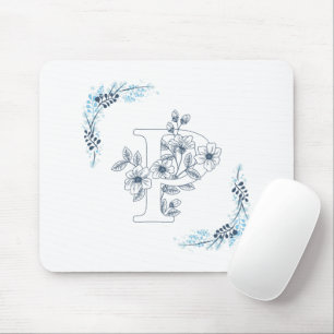 Initial "P" Blue Monogram Calm Floral Mousepad