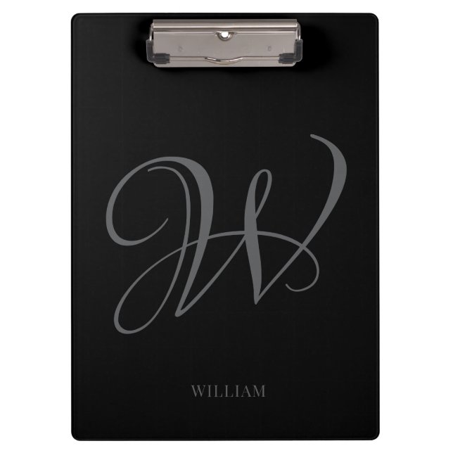 Initial Personalisiert Elegant Black Gray Monogram Klemmbrett (Vorderseite)