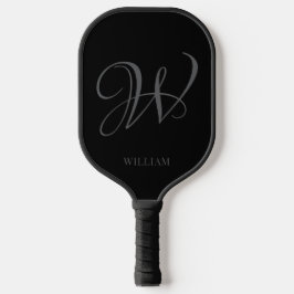 Initial Personalisiert Elegant Black Gray Monogram Pickleball Schläger