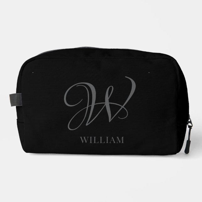 Initial Personalisiert Elegant Black Gray Monogram Waschbeutel (Vorderseite)