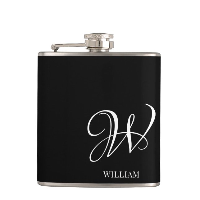 Initial Personalisiert Elegant Black Monogram Flachmann (Vorderseite)