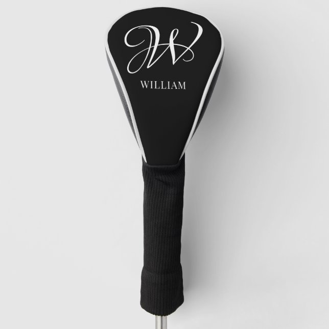 Initial Personalisiert Elegant Black Monogram Golf Headcover (Vorderseite)