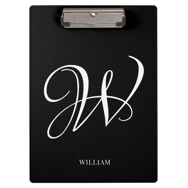 Initial Personalisiert Elegant Black Monogram Klemmbrett (Vorderseite)