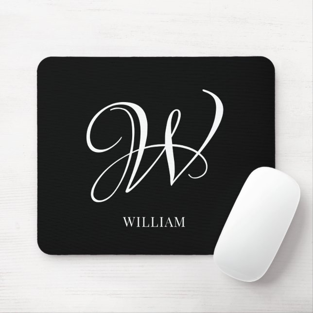 Initial Personalisiert Elegant Black Monogram Mousepad (Mit Mouse)