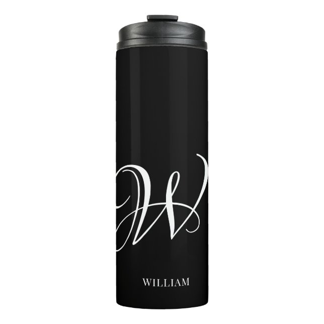 Initial Personalisiert Elegant Black Monogram Thermosbecher (Vorderseite)