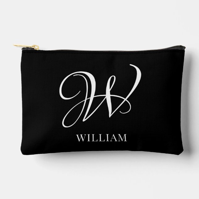 Initial Personalisiert Elegant Black Monogram Zubehörtasche (Vorderseite)