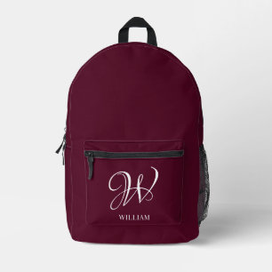 Initial Personalisiert Elegant Burgundy Monogram Bedruckter Rucksack